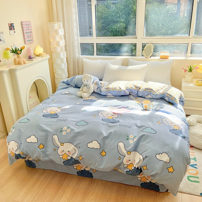 91家纺网 家纺一手货源 找家纺 铭成家纺 2024新款全棉小清新系列单被套（预留缩水） 玉桂兔