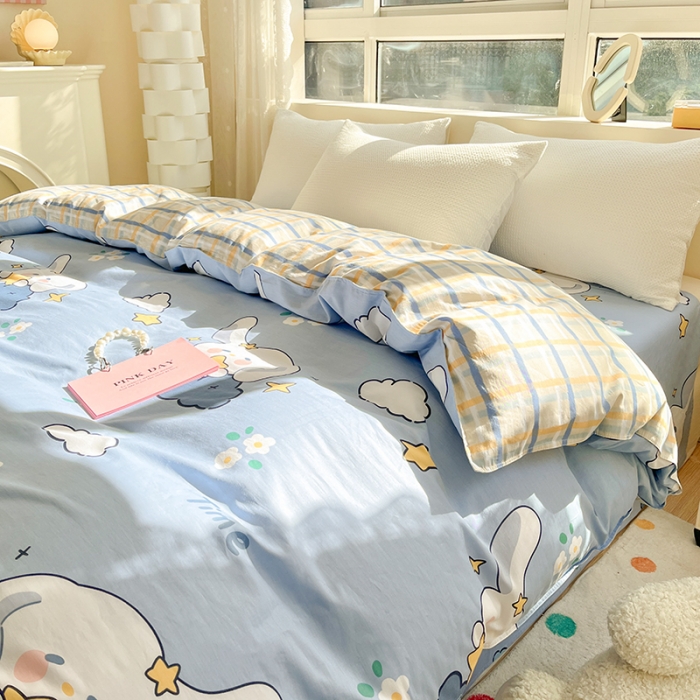 91家纺网 家纺一手货源 找家纺 铭成家纺 2024新款全棉小清新系列单被套（预留缩水） 玉桂兔