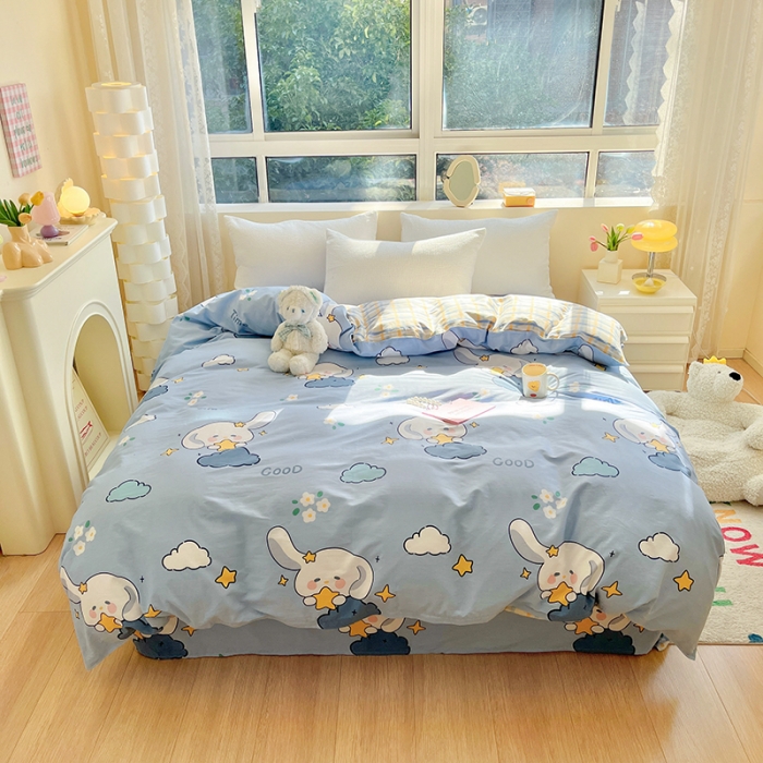 91家纺网 家纺一手货源 找家纺 铭成家纺 2024新款全棉小清新系列单被套（预留缩水） 玉桂兔