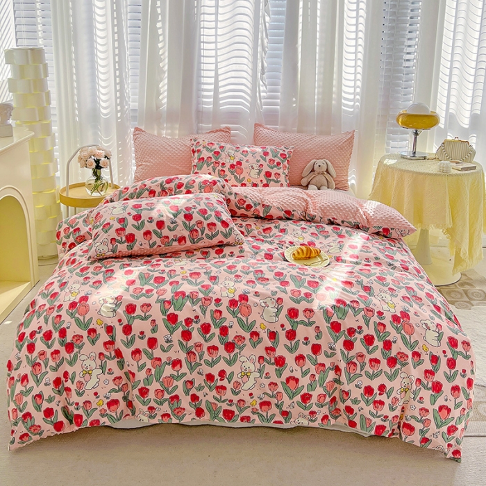 91家纺网 家纺一手货源 找家纺 （总）梦家居 2023新款全棉加安抚豆豆绒被套两件套三件套