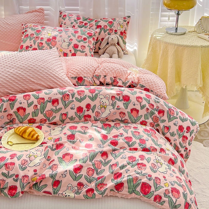 91家纺网 家纺一手货源 找家纺 （总）梦家居 2023新款全棉加安抚豆豆绒被套两件套三件套