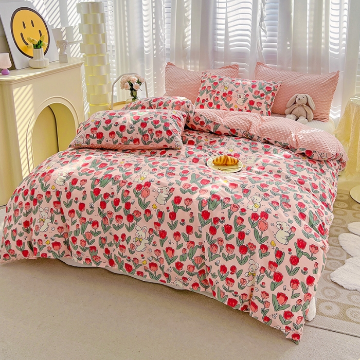 91家纺网 家纺一手货源 找家纺 （总）梦家居 2023新款全棉加安抚豆豆绒被套两件套三件套