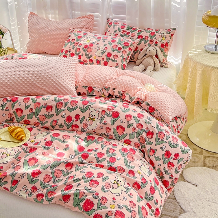 91家纺网 家纺一手货源 找家纺 （总）梦家居 2023新款全棉加安抚豆豆绒被套两件套三件套