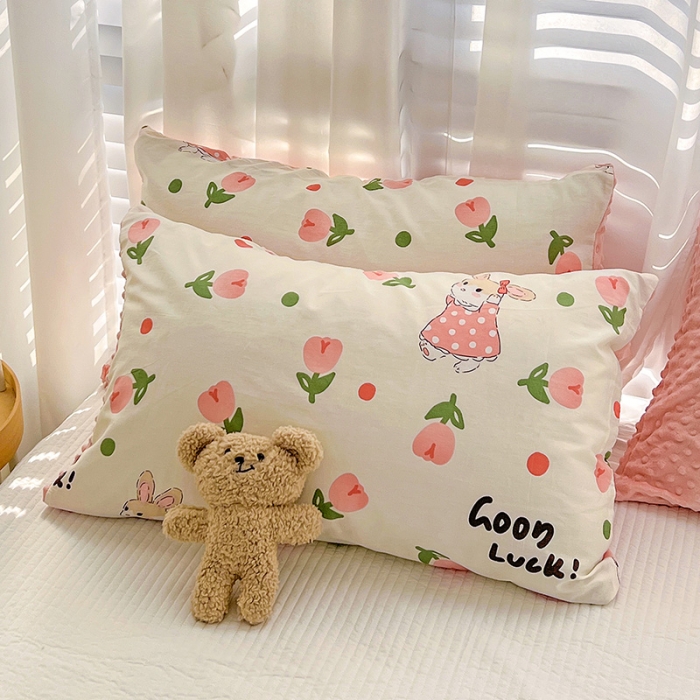 91家纺网 家纺一手货源 找家纺 梦家居 2023新款全棉加安抚豆豆绒被套两件套三件套 郁金花兔