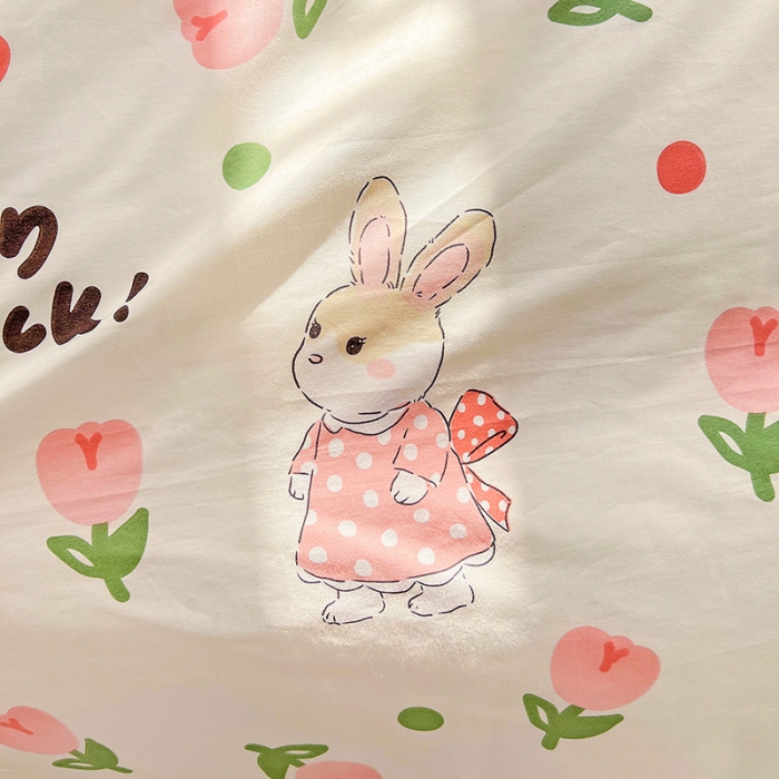 91家纺网 家纺一手货源 找家纺 梦家居 2023新款全棉加安抚豆豆绒被套两件套三件套 郁金花兔