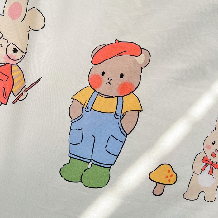 91家纺网 家纺一手货源 找家纺 梦家居 2023新款全棉加安抚豆豆绒被套两件套三件套 熊兔乐园