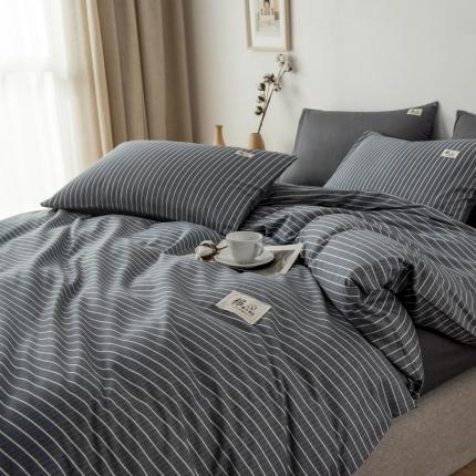 91家纺网 家纺一手货源 找家纺 （总）富瑞阁 2024新款全棉无印条格系列四件套