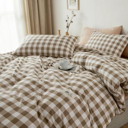 91家纺网 家纺一手货源 找家纺 富瑞阁 2024新款全棉无印条格系列四件套 米中格
