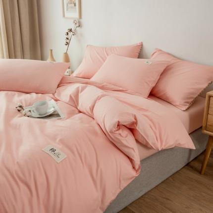 91家纺网 家纺一手货源 找家纺 富瑞阁 2024新款全棉无印条格系列四件套 初恋粉