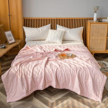 鸣升 新款水洗棉新疆棉花夏凉被子被芯 粉小格