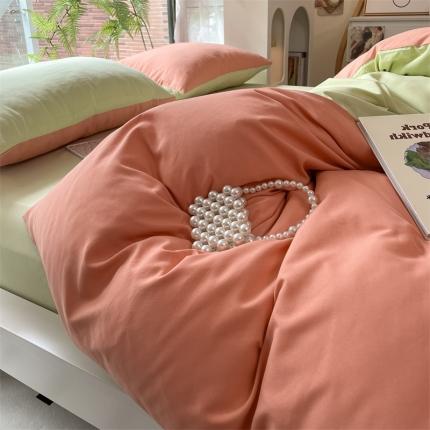 91家纺网 家纺一手货源 找家纺 阿曼达 2023年新款纯色双拼北欧风简约四件套 橘子汽水