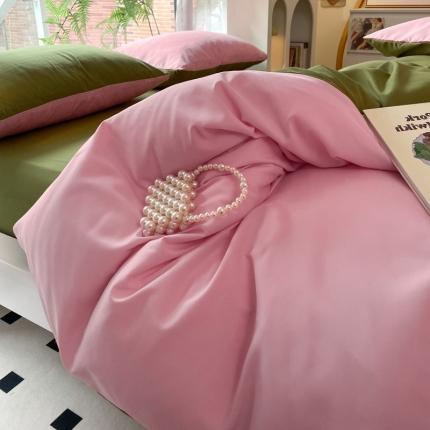 91家纺网 家纺一手货源 找家纺 阿曼达 2023年新款纯色双拼北欧风简约四件套 蜜桃乌龙