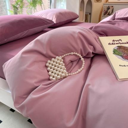 91家纺网 家纺一手货源 找家纺 阿曼达 2023年新款纯色双拼北欧风简约四件套 香芋奶昔