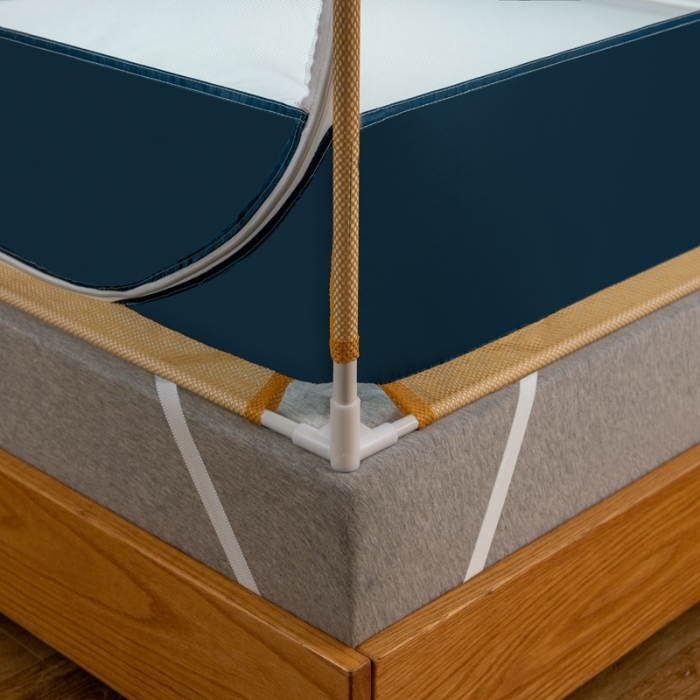 91家纺网 家纺一手货源 找家纺 青竹苑 2023新款双门全底外穿坐床式蚊帐儿童防摔防蚊拉链方帐 简约蓝