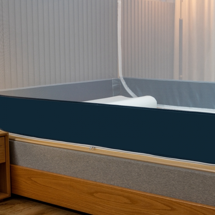 91家纺网 家纺一手货源 找家纺 青竹苑 2023新款双门全底外穿坐床式蚊帐儿童防摔防蚊拉链方帐 简约蓝