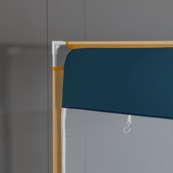 91家纺网 家纺一手货源 找家纺 青竹苑 2023新款双门全底外穿坐床式蚊帐儿童防摔防蚊拉链方帐 简约蓝