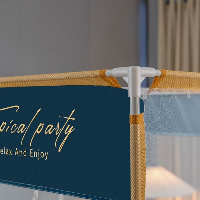 91家纺网 家纺一手货源 找家纺 青竹苑 2023新款双门全底外穿坐床式蚊帐儿童防摔防蚊拉链方帐 简约蓝