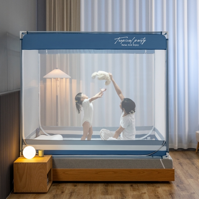 91家纺网 家纺一手货源 找家纺 （总）青竹苑 2023新款双门全底外穿坐床式蚊帐儿童防摔防蚊拉链方帐