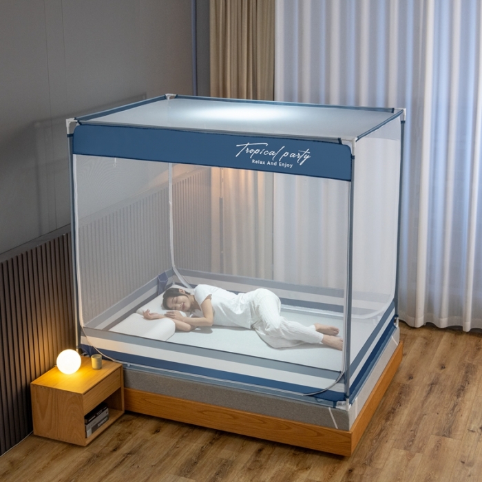 91家纺网 家纺一手货源 找家纺 （总）青竹苑 2023新款双门全底外穿坐床式蚊帐儿童防摔防蚊拉链方帐