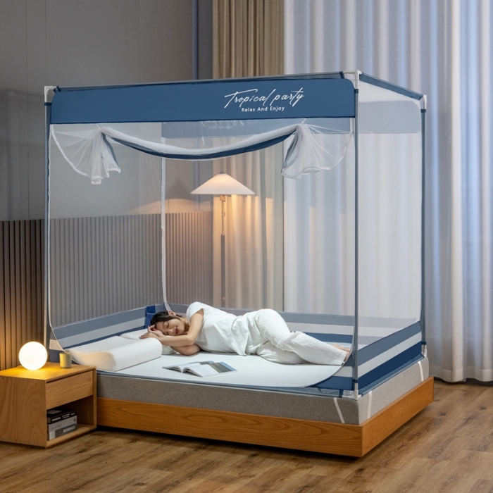 91家纺网 家纺一手货源 找家纺 （总）青竹苑 2023新款双门全底外穿坐床式蚊帐儿童防摔防蚊拉链方帐