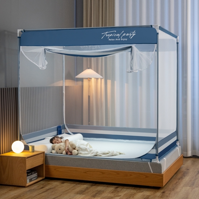 91家纺网 家纺一手货源 找家纺 （总）青竹苑 2023新款双门全底外穿坐床式蚊帐儿童防摔防蚊拉链方帐