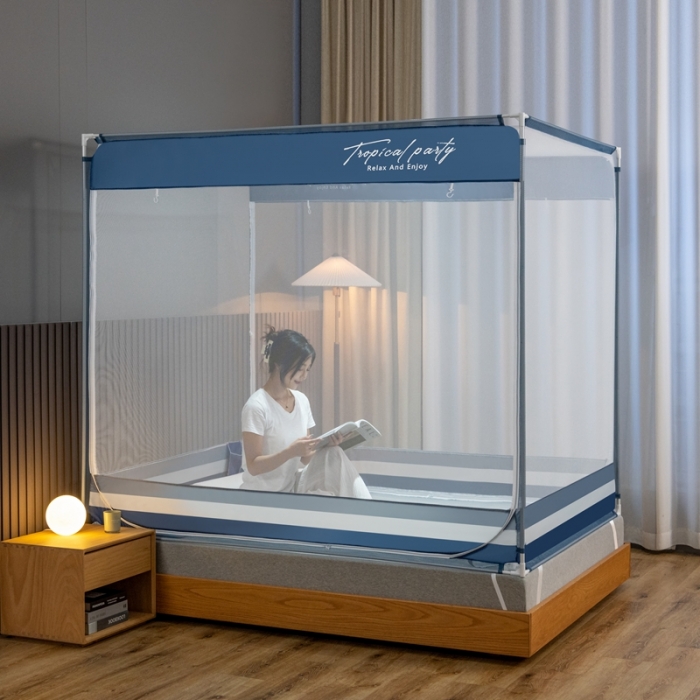 91家纺网 家纺一手货源 找家纺 （总）青竹苑 2023新款双门全底外穿坐床式蚊帐儿童防摔防蚊拉链方帐