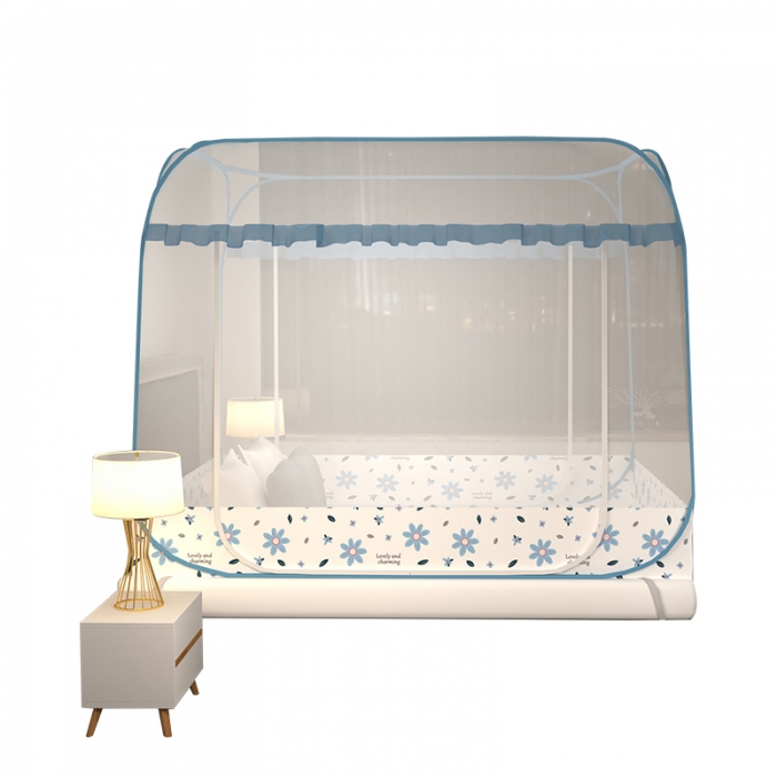 91家纺网 家纺一手货源 找家纺 青竹苑 2023新款大方顶魔术蚊帐加大双开门免安装稳固全包围全底蚊帐 初恋蓝