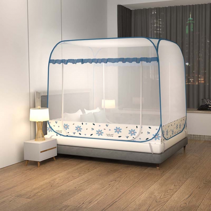91家纺网 家纺一手货源 找家纺 青竹苑 2023新款大方顶魔术蚊帐加大双开门免安装稳固全包围全底蚊帐 初恋蓝