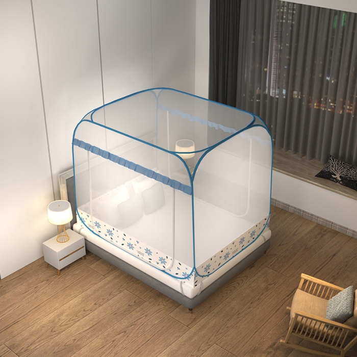 91家纺网 家纺一手货源 找家纺 青竹苑 2023新款大方顶魔术蚊帐加大双开门免安装稳固全包围全底蚊帐 初恋蓝