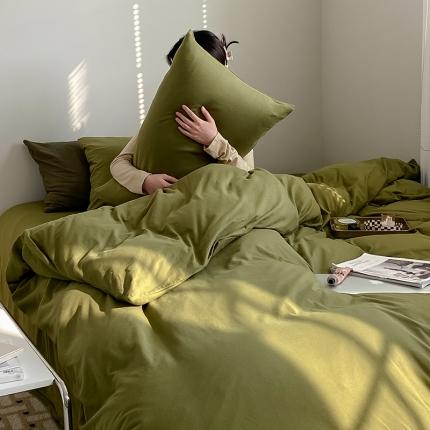 91家纺网 家纺一手货源 找家纺 风向标家纺 2023新款纯色全棉针织四件套 橄榄绿