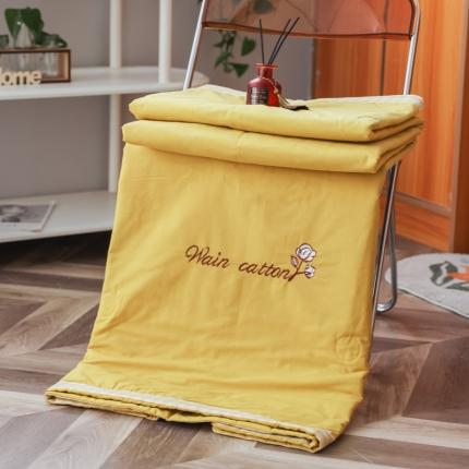 91家纺网 家纺一手货源 找家纺 鸣升 新款棋盘格全棉水洗棉棉花夏凉被四件套 棋盘格-黄色