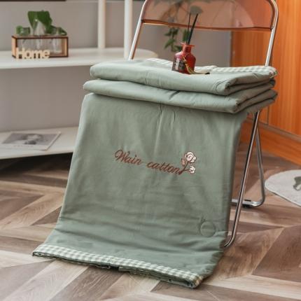 鸣升 新款棋盘格全棉水洗棉棉花夏凉被四件套 棋盘格-绿色