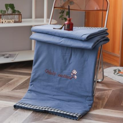 91家纺网 家纺一手货源 找家纺 鸣升 新款棋盘格全棉水洗棉棉花夏凉被四件套 棋盘格-深蓝