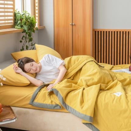 鸣升 新款全棉纯色水洗棉棉花夏凉被夏被空调被 黄色