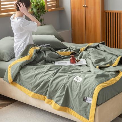鸣升 新款全棉纯色水洗棉棉花夏凉被夏被空调被 绿色