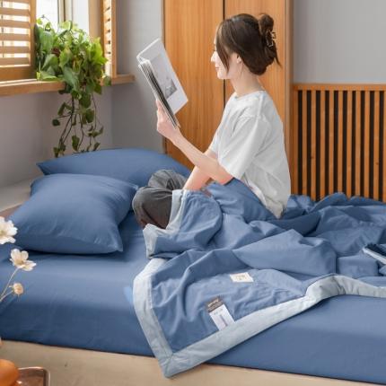 鸣升 新款全棉纯色水洗棉棉花夏凉被夏被空调被 深蓝