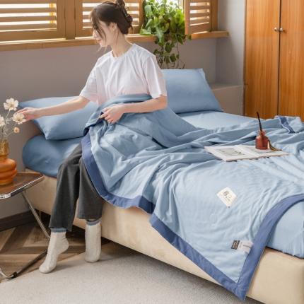 鸣升 新款全棉纯色水洗棉棉花夏凉被夏被空调被 浅蓝