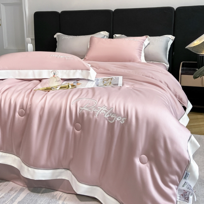 91家纺网 家纺一手货源 找家纺 2023奥汀洛100S莱赛尔天丝刺绣镂空夏被四件套-安妮