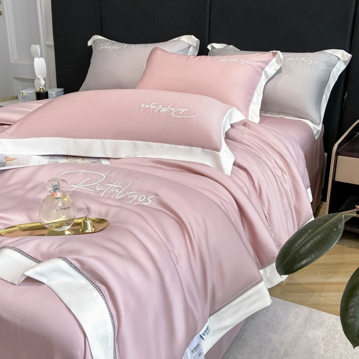 91家纺网 家纺一手货源 找家纺 2023奥汀洛100S莱赛尔天丝刺绣镂空夏被四件套-安妮