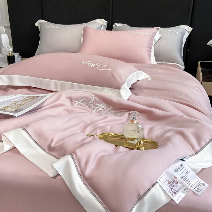 91家纺网 家纺一手货源 找家纺 2023奥汀洛100S莱赛尔天丝刺绣镂空夏被四件套-安妮