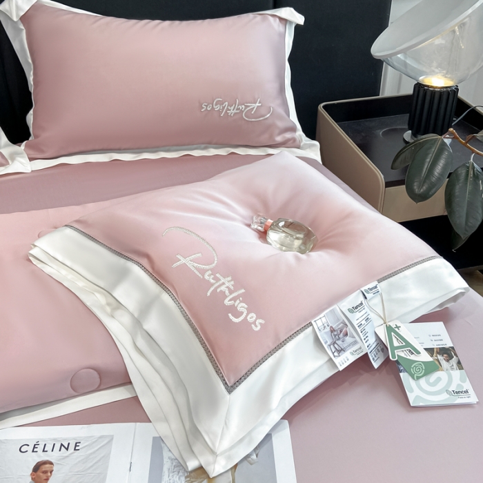 91家纺网 家纺一手货源 找家纺 2023奥汀洛100S莱赛尔天丝刺绣镂空夏被四件套-安妮