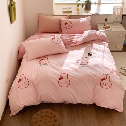 91家纺网 家纺一手货源 找家纺 （总）顾里 2023新款全棉水洗棉绣花四件套-萌萌兔萌萌熊系列