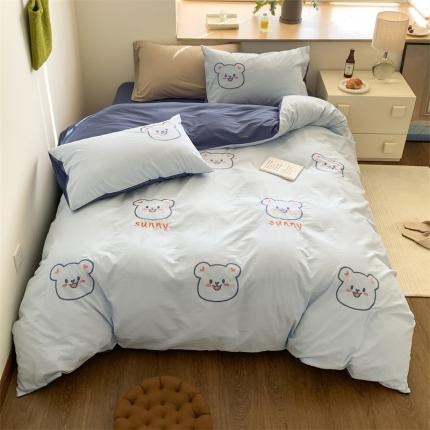 91家纺网 家纺一手货源 找家纺 （总）顾里 2023新款全棉水洗棉绣花四件套-萌萌兔萌萌熊系列