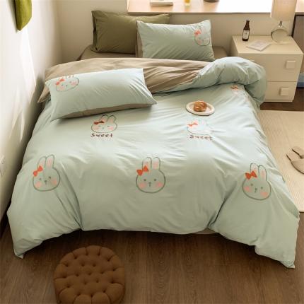 91家纺网 家纺一手货源 找家纺 （总）顾里 2023新款全棉水洗棉绣花四件套-萌萌兔萌萌熊系列