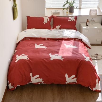 91家纺网 家纺一手货源 找家纺 （总）顾里 2023新款简单款全棉纯棉13372四件套-好运兔