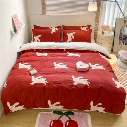 91家纺网 家纺一手货源 找家纺 （总）顾里 2023新款简单款全棉纯棉13372四件套-好运兔