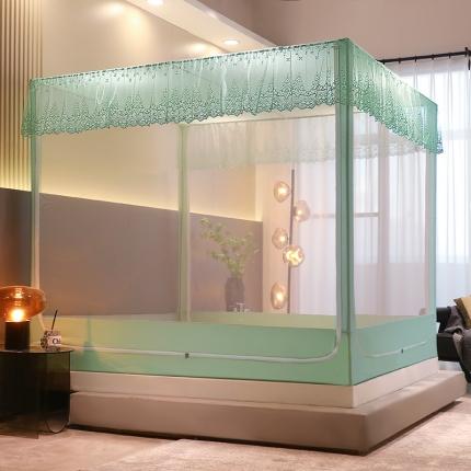 91家纺网 家纺一手货源 找家纺 千逸虹 2024新款防尘坐床回底蚊帐 优梦-天青