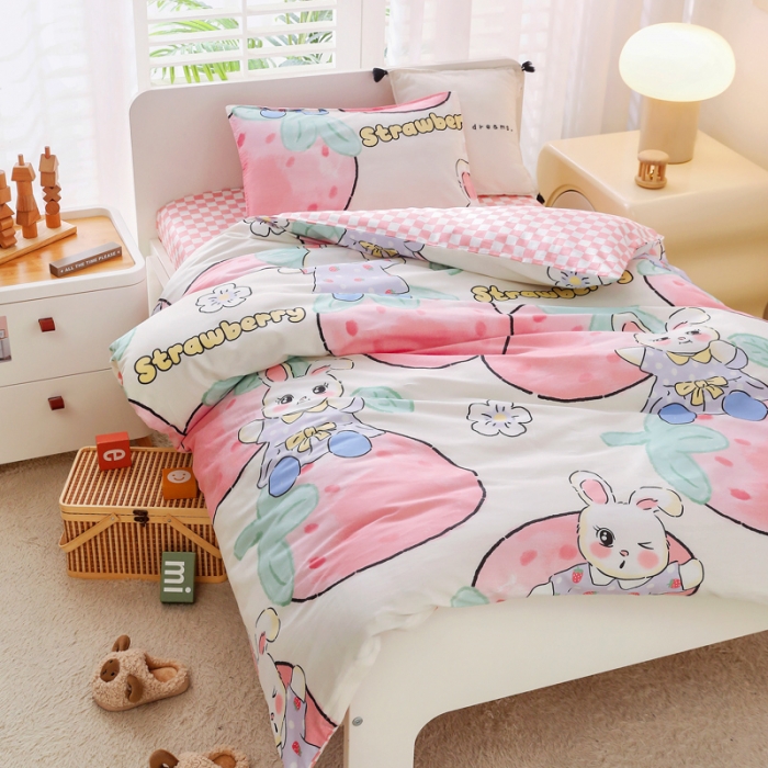 91家纺网 家纺一手货源 找家纺 鱼宝 2022新款全棉幼儿园婴童套件多件套花园小兔新