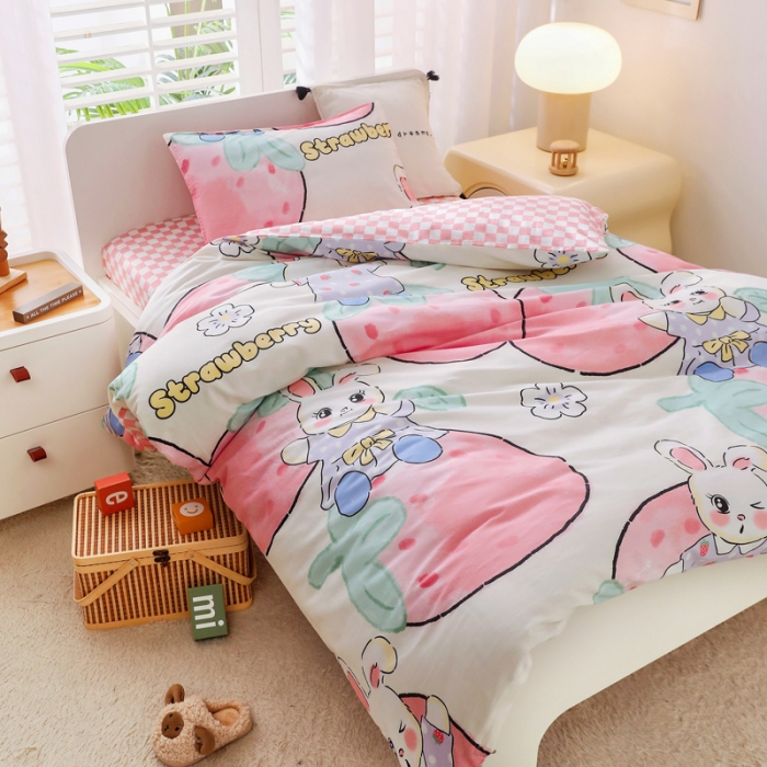 91家纺网 家纺一手货源 找家纺 鱼宝 2022新款全棉幼儿园婴童套件多件套花园小兔新