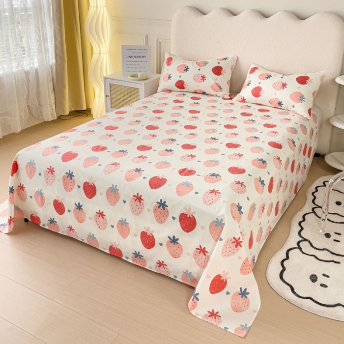 91家纺网 家纺一手货源 找家纺 金丝鸟 2023新款全棉纯棉印花系列单品床单 草莓园